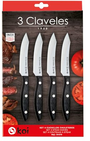 SET 4 CUCHILLOS CHULETEROS DE ACERO INOXIDABLE CON MANGO DE MADERA WENGUEKOI NEGRO 3C
