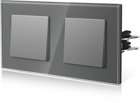 BSEED Interruptor de luz Con Cristal,Interruptor luz pared con Garfio,interruptor conmutador,Botón Pulsador,Fácil Instalación,E-Series,1 Gang 1 Vía,157mm Gris
