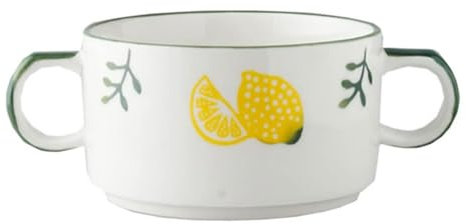 Pasta Bowls Ceramic Soup Bowls with Double Handles Soup Serving Bowl Cereal Bowl Stew Pot for French Onion Soup Cereal Bowl,Yellow