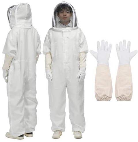 sourcing map Bienenanzug für Herren und Damen, XL, Imkeranzug, Outfit mit Handschuhen und Schleierhaube (Jacke, Hose, Handschuhe), Bienenanzüge für Erwachsene, Hinterhof, Profis und Anfänger,