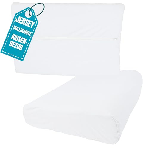 Jersey Nackenkissen Bezug 30x50 cm Weiß aus Baumwolle | Elastische Nackenstützkissen Vollschutz Bezug mit Reißverschluss, Gesundheitskissen Kissenbezug, Kissenschoner Kopfkissen