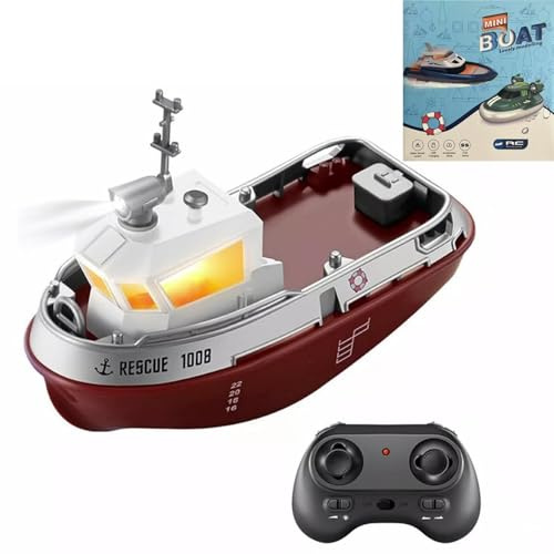 ZPZGOG Remote Control Boat, 1:32 2.4Ghz Waterproof Mini RC Tugboat with Light, Rechargeable Electric Toys for Kids Boys Girls