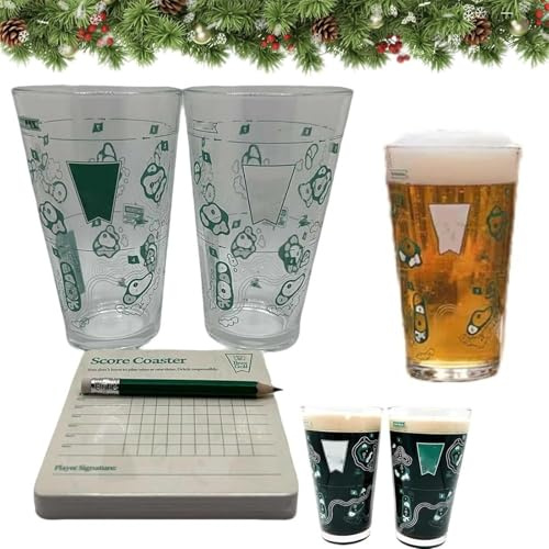 Golf Drinking Game Set with 2 Pint Glasses, Scorecard Coasters & Pencil, Funny Party Beer Cup Game, Unique Gift for Men & Drink Lovers