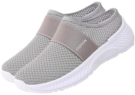 Nättofflor för damer, ventilerande pantolettortopediska skor för damer, ventilerande sandaletter, slip-on, trädgårdsskor, diabetiker, slip-skor, lätta strandskor, luftkuddar, tofflor, GRÅ, 40 EU