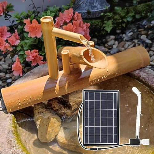 Kit Fontaine à Eau en Bambou Extérieure avec Pompe Solaire et Filtre à Eau pour Décor Jardin Zen