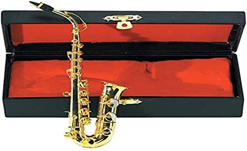 GEWA Miniatur-Instrument - Es-Alt-Saxophon aus Messing – Goldfarben poliert – Länge ca. 15 cm – Dekorations-Instrument im Etui – Geschenkidee für Musikliebhaber