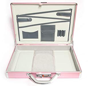 Mezzi Womens Designer Executive Luxslim Aluminium Metal 17 Laptop Business travel Slim Briefcase Attaché case, Handheld Slimline Carry luggage Bag for Work Storage with Central 3 Digit Combination Lock & shoulder Strap for Ladies. Finished in Pretty Blush Pink.