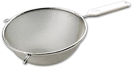 FACKELMANN Food & More Colador de Cocina Acero Inoxidable, Malla Fina, Colador de Tamiz, Borde Redondo 18 Cm, Mango ABS, Color Blanco e Inox, 33x18x8 cm, 1 ud.