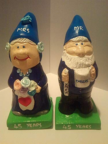 45th sapphire wedding anniversary mr and mrs gift gnome figurines..great unique gift..free personalisation