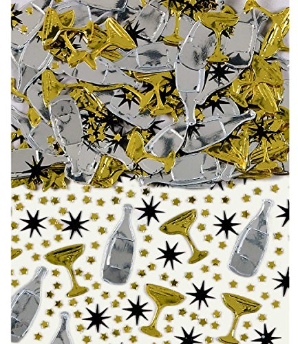 amscan- Confeti metálico con tostada de champán negro/dorado/plateado, 14 g, 1 paquete (9900847)