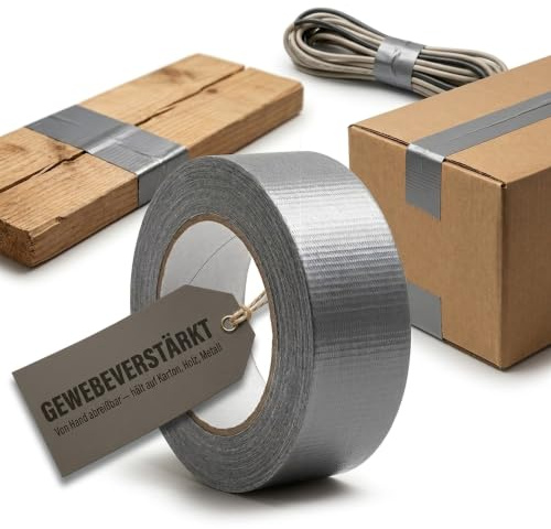 KK Verpackungen Gewebeband 48 mm x 50 m silbergrau | 2 x Rollen Panzertape | Reißfest, Extrem stark | Zum Fixieren, Bündeln, Verpacken, Abkleben | Gewebeklebeband Duct Tape