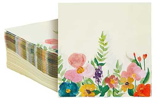 Vintage Floral Paper Napkins for Bridal Shower, Tea Party, Luncheon (16.5 x 16.5 cm, 100-Pack)