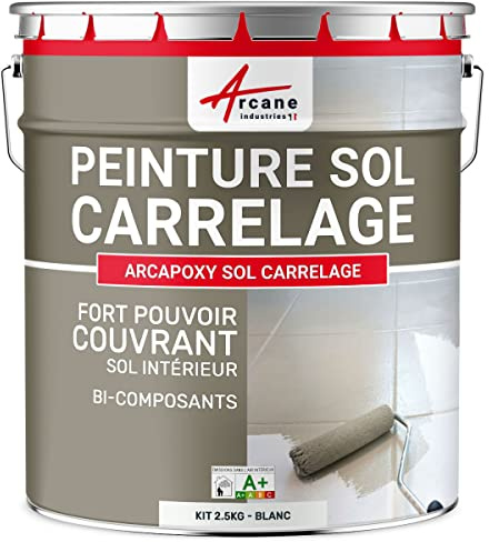 Peinture Sol Carrelage Résine Époxy - ARCAPOXY 2.5 kg Blanc - RAL 9003 | Résine Époxy Sols Carrelés, sans sous-Couche, Imperméabilise, Résiste aux Chocs, Taches et Chaleur - Arcane Industries