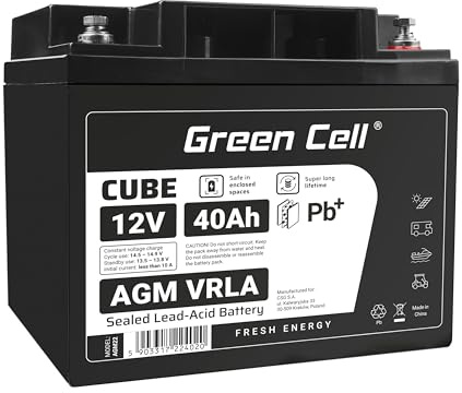 Green Cell® AGM 12V 40Ah Akku Vlies Batterie VRLA Blei Batterie Bleiakku Versorgungsbatterie Zyklenfest Wartungsfrei Caravan Photovoltaik Rollstuhl Solarbatterie Wohnwagen Golfwagen Boot