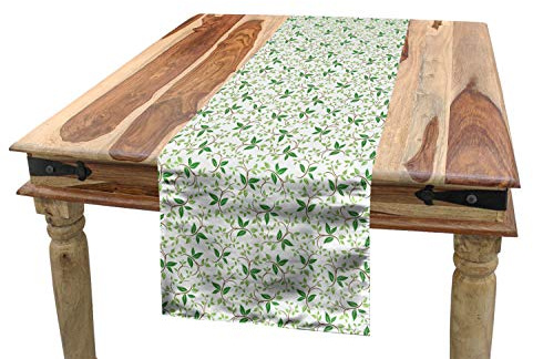 ABAKUHAUS Feuille Chemin de Table, Feuilles de Lierre Vert, Rectangulaire Décoratif pour Salle à Manger, 40 cm x 300 cm, Marron Vert