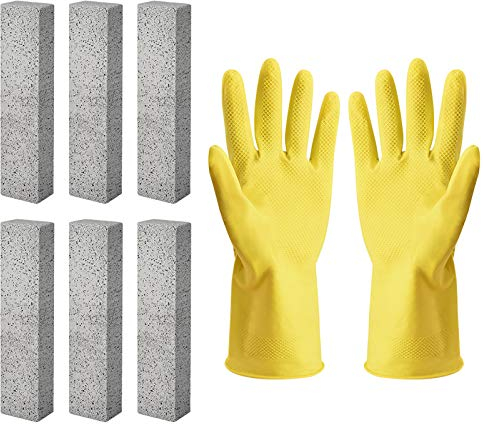 Jalan Cleaning Bimsstein WC, 6 Stück Reinigungsstein Toiletten mit Handschuhen zum Reinigen, Stark Urinsteinentferner Putzstein für Toilette Grill Küche Dusche Bad Waschbecken