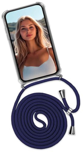 ONEFLOW Handykette für Samsung Galaxy A40 Hülle mit Band, Handyhülle mit Kette abnehmbar, Handyband zum Umhängen, Handy Umhängeband Lange Handykordel, Twist Case – Blau Silber