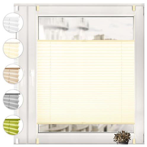 Sonello Plissee Klemmfix ohne Bohren 95cm x 120cm Creme Faltrollo Plisseerollo Jalousie für Tür & Fenster Blickdicht Sichtschutz Sonnenschutz Fertifplissee Rollo