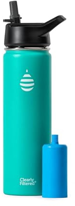 Clearly Filtered 20oz Water Bottle/Targets 220+ Contaminants/Double-Wall Insulated Stainless Steel Filtered Water Bottle BPA/BPS-Free Phthalate-Free Filters Fluoride Lead Chlorine (Teal Blue)