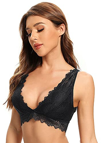SHEKINI Damen BH Ohne Bügel Bralette Damen Spitze Bustier mit Gepolstert Tiefem Ausschnitt Sexy Spitzen Triangel-BH Sexy Unterwäsche