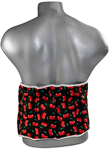 Coussin-ceinture aux graines de lin à sept compartiments avec fermeture à bande auto-agrippante - longueur environ 135cm - Coussin thermique XXL - Grande bouillotte micro-ondes, cherry-black
