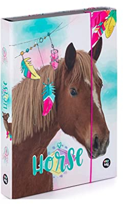 Heftordner Heftbox A4 Pferd Pony Horses Einhorn Unicorn für Hefte Mappen Heftmappe Ordnermappe Ordnungsmappe Hefter Kinder Mädchen Gummizugmappe + Sticker-von-Kids4shop