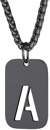 Richsteel Collana con Ciondolo a Forma di Lettera A-Z 26 Personalizzabile con Lettera dell'Alfabeto con Catena di Grano Resziabile Placcato Oro/Nero e Acciaio Inossidabile Gioielli Unisex