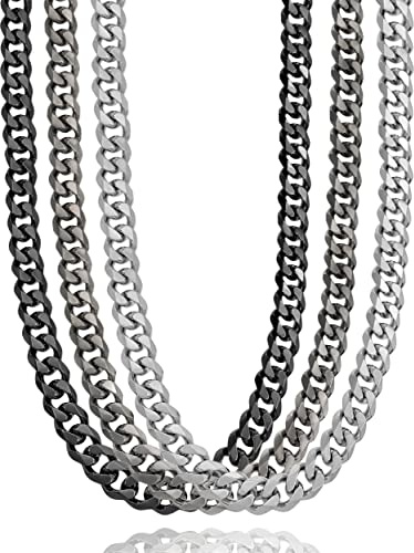 RUGGED steel Edelstahl Panzerkette massiv 45 50 55 60 cm (7 oder 11 mm breit) Silber/Schwarz/Schwarz-Vintage (inkl. Schmuck-Box)