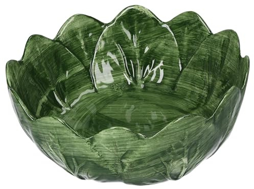 Keyhomestore - Ensaladera con forma de repollo de cerámica, color verde esmeralda, diámetro 29 cm - Cuencos de cocina objetos decorativos para el hogar - Made in Italy