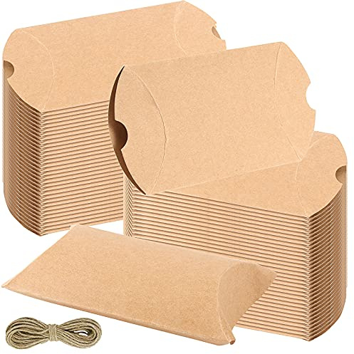 SEUNMUK Confezione da 150 scatole per cuscini grandi, 12,7 x 8,9 cm, in carta kraft con spago di iuta, colore marrone, per caramelle, feste, matrimoni, bomboniere, anniversari, compleanni, Halloween