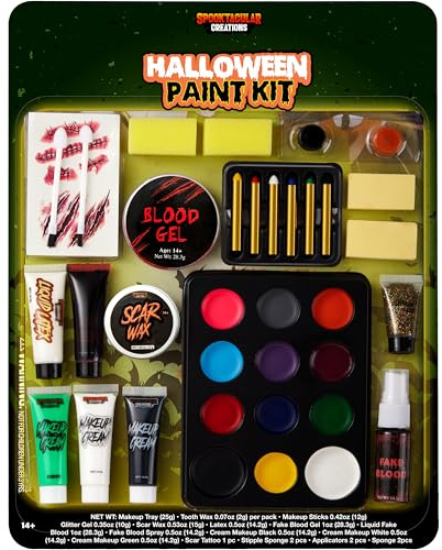 Spooktacular Creations 12 Color Special Effect Makeup Kits, 25 PCS Halloween Family Makeup Kit, Face Body Paint, Halloween Cosplay Makeup, Easy On & Easy Off Makeup Set for Halloween Party Supplies