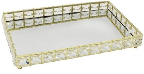 The Leonardo Collection - Vassoio rettangolare in oro a specchio con strass, per candele