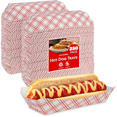 Checkered Food Trays 250 Pack Retro Red & White Grease Resistant Recyclable Disposable Paperboard Boats Stock Your Home