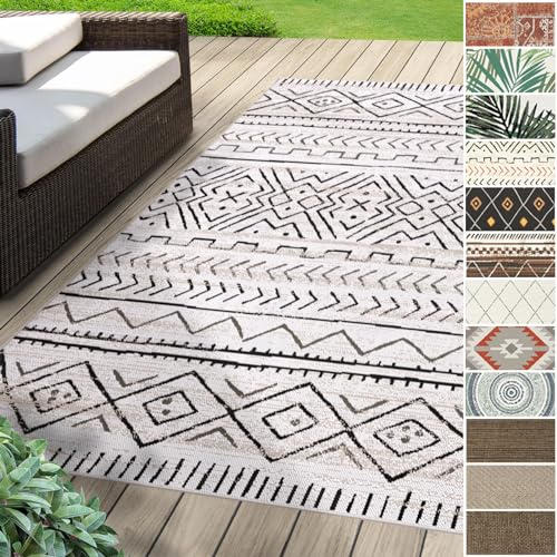 Floordirekt | Tapis Extérieur & Intérieur tissé Plat, Lavable, Résistant aux UV | Certifié Öko-Tex | Idéal pour la terrasse, Le Balcon, la Cuisine et Le Salon | Aztec Gris, 80 x 150 cm