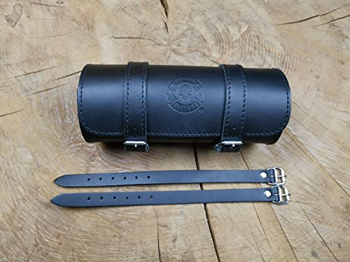 ORLETANOS Toolbox Luna Werkzeugrolle kompatibel mit Harley Davidson Chopper Reisekoffer Lederrolle Werkzeugrolle Hot Rod HD Koffer Sissybar Gepäckrolle Motorradkoffer schwar