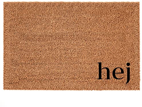 Interluxe Kokos Fußmatte - hej - Türmatte als Geschenk für den Einzug Fußabtreter Schmutzfangmatte 100% Made in Germany (40 x 60 cm)