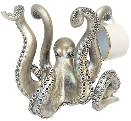 BestGiftEver Vintage Style Octopus Coffee Mug Tea Cup Holder in Silver Tone Kitchen Dining Coffee Bar Statue Accessory