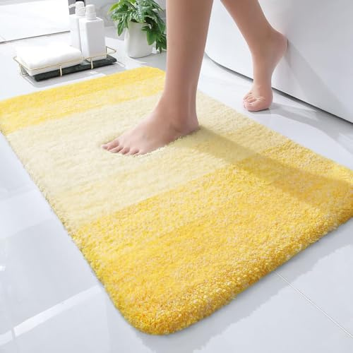 OLANLY Tapis de Salle de Bain 61 x 40,6 cm – en Microfibre Extra Douce et absorbante, antidérapant, Pelucheux, Lavage en Machine, pour Sol de Salle de Bain, Baignoire et Douche, Jaune