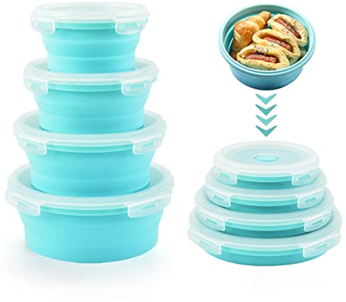 Vanukeys Collapsible Bowls with Lids for Camping, Rv Accessories for inside Kitchen Storage Containers, Camper Must Haves Organization and Storage Food Container for Travel Trailer Space Saving Blue