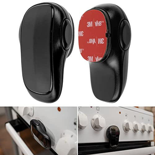 Backofentür Kindersicherung, 2 Stück, in Schwarz, mit Hitze-resistentem Kleber, Doppel-Druck-Knopf, Rückstands-los entfernbar, Ofentür Sperre zum Kleben, Backofen Baby Sicherung, Herdknopf Schutz