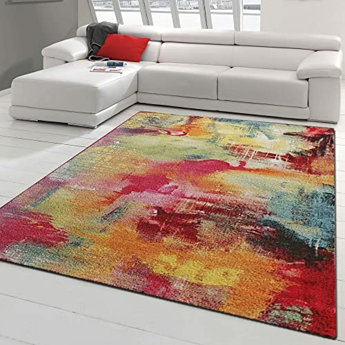 Teppich-Traum Modern matta med hög lugg • konstverk - enkel skötsel - flerfärgad orange grön 200 x 290 cm