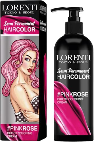 Lorenti Semi Permanent Direct Coloring Cream | Long Lasting Hair Colour Result | Rose Pink 250ml