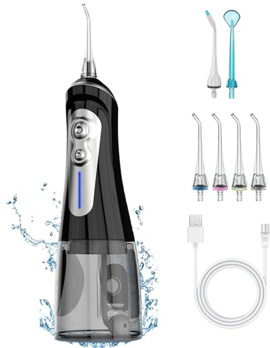 Idropulsore dentale portatile senza fili, 6 modalità, 6 punte, ricaricabile, 320ML, IPX7, per igiene dentale viaggiando e a casa