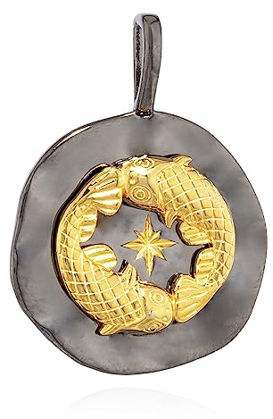 NKlaus 17mm Pendentif signe astrologique Poissons 925 argent Zodiac noir or Amulette 13983
