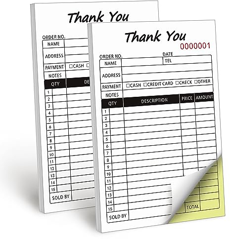 Sales Order Books, 2-Part Carbonless Sales Invoice Book with Cardboard for Small Boutique Business, (8.3x5.5 Inches, 50 Sets*2 Pack)