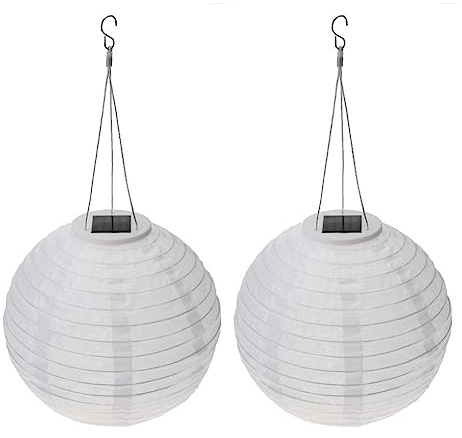 LED Solar Gartenleuchten Laterne für Außen - Wetterfeste Lampions für Party, Outdoor Garten Terrasse Hängende Beleuchtung, IP55 Wasserdicht 12 Zoll Warmweiß (2Pcs Weiss)