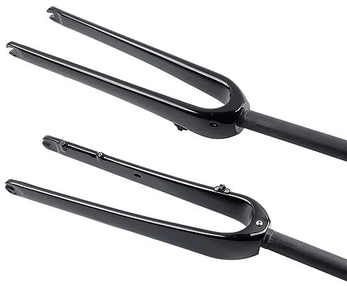 HIMALO 700C Fourche Gravel Fibre De Carbone Fourche Rigide pour Vélo De Route 1-1/8'' Droit 9mm QR Frein À Disque Fourche À Vélo Léger (Color : Glossy Black)