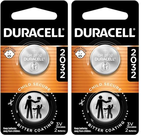 DURACELL CR2032 3V Lithium Battery, Child Safety Features, 2 Count Pack, Lithium Coin Battery for Key Fob, Car Remote, Glucose Monitor, CR Lithium 3 Volt Cell (Pack of 2)