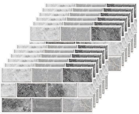 24 pezzi Adesivi per Piastrelle, 15x30cm Adesivi Mattonelle Impermeabile PVC Autoadesivo Decorazione Adesivi Parete Wall Stickers per Piastrelle del Bagno e Della Cucina
