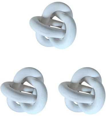 3 Set 3 Glieder Kettenglieder Dekor Holz Knoten handgeschnitzt für Regal Dekoration weiß 12cm